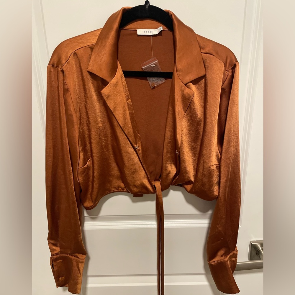 Copper silk cropped blouse